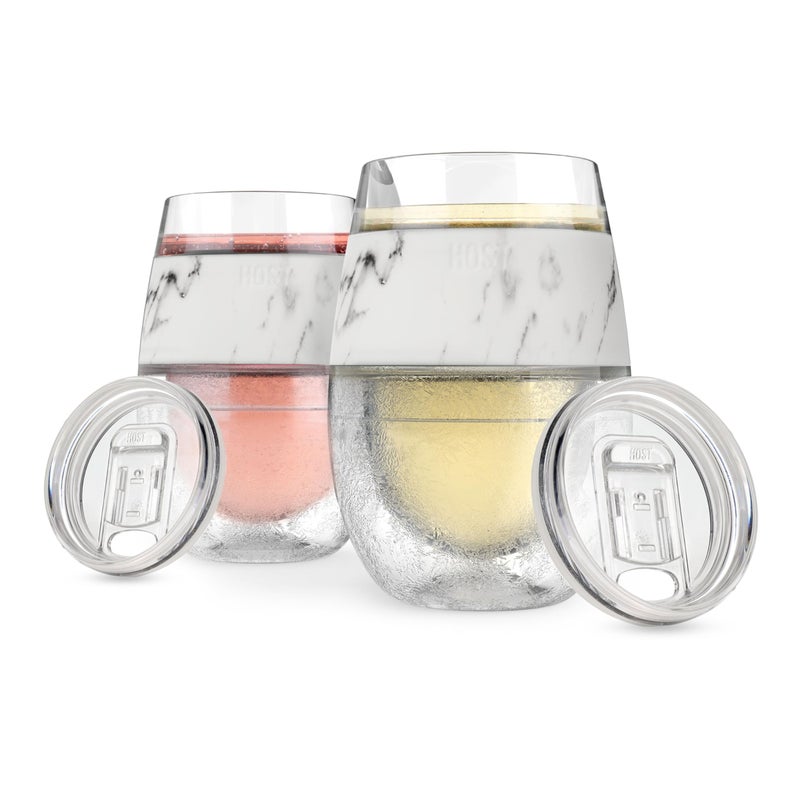 Host Host Wine Freeze Cup Set of 2  Plastic Double Wall Insulated Wine Cooling Freezable Drink Glasses with Freezing Gel Wine Glass Gift for Red and White Wine 85 oz Marble