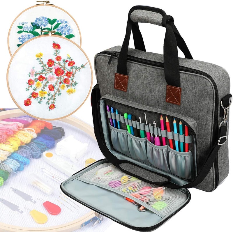 LOOEN Embroidery Project Bag, Embroidery Kits Storage Bag,Multifunctional Bag for Crochet Hooks Embroidery Floss Organizer String Bracelet Kit Sewing Thread Accessories - Image 1