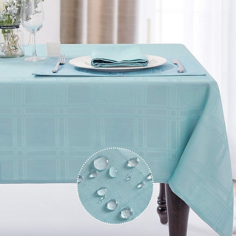 JUCFHY Tablecloth Rectangle 6084 Soild Plaid Jacquard Spring Easter Table Cloth Waterproof Elegance Contemporary Woven Decorative Tablecloths Spillproof Wrinkle Resistant Table Cover Turquoise