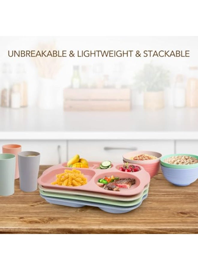 12 Inch (4PCS) Large Unbreakable Divided Plates for Kids Adults, Dishwasher & Microwave Safe Plates, Lightweight Reusable Plastic Compartment Plates, BPA Free and Healthy - Image 5