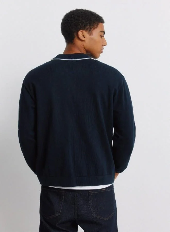 Springfield  100% cotton vertical stripe button polo neck cardigan for Men | Best Price UAE