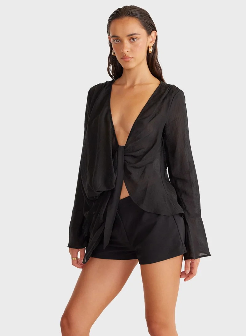 SNDYS Plunge Neck Tie Detail Top