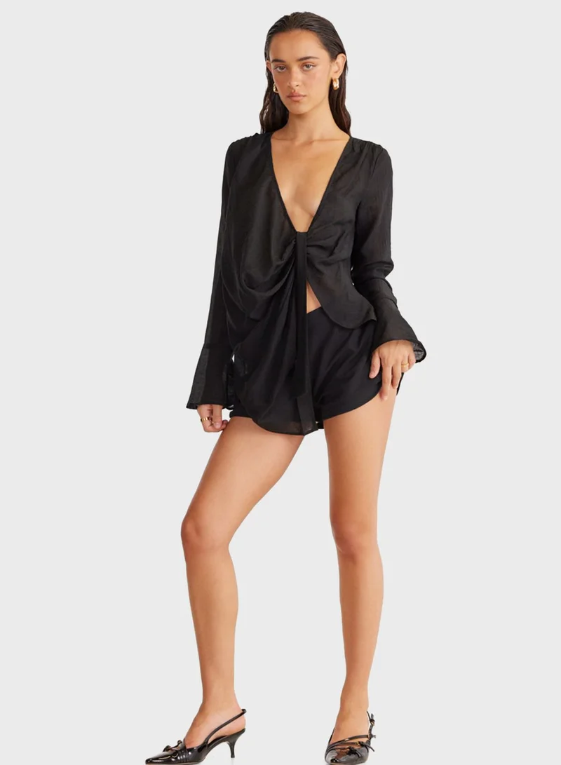SNDYS Plunge Neck Tie Detail Top