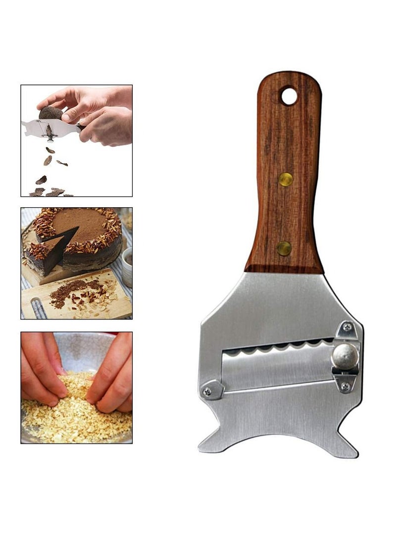 سيوسي قطاعة الكمأ ، قطاعة الكمأ من الفولاذ المقاوم للصدأ متعددة الوظائف من SYOSI ، ماكينة حلاقة الزبدة القابلة للتعديل بمقبض خشبي لتجعيد الكمأ والشوكولاتة - Image 4