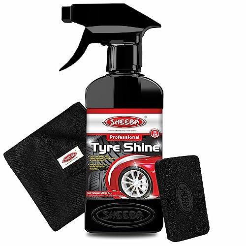 SHEEBA Tyre Shine (500mL Polish) with Microfiber Cleaning Cum Detailing Towel and Applicator Foam Pad - Image 1