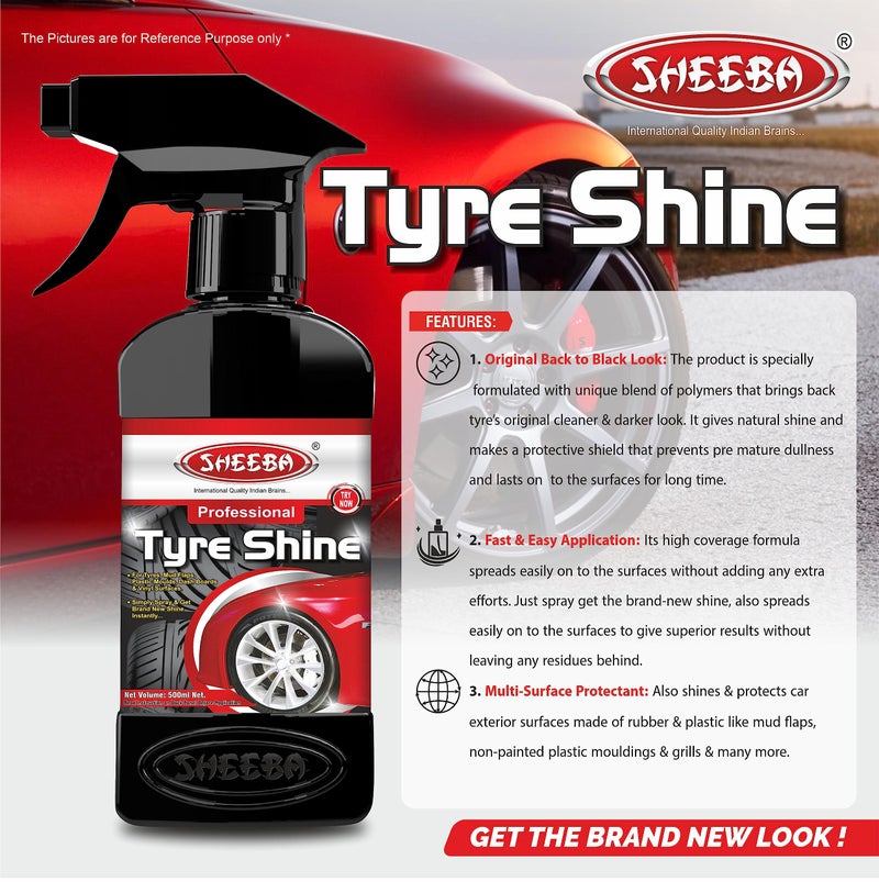 SHEEBA Tyre Shine (500mL Polish) with Microfiber Cleaning Cum Detailing Towel and Applicator Foam Pad - Image 3