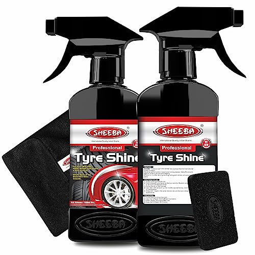 SHEEBA Tyre Shine (500mL Polish) with Microfiber Cleaning Cum Detailing Towel and Applicator Foam Pad - Image 2