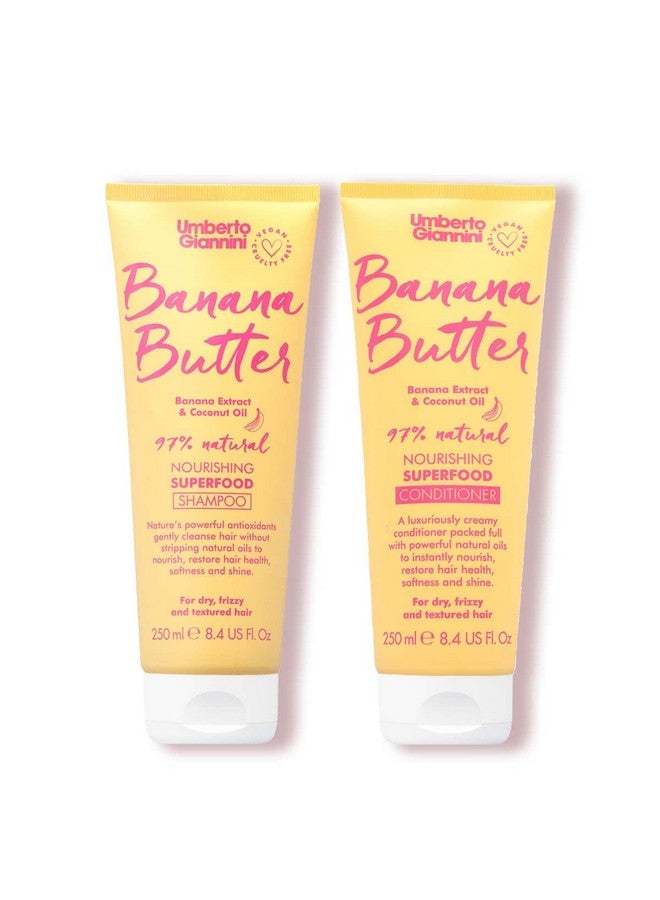 Umberto Giannini Banana Butter Nourishing Superfood Shampoo & Conditioner Set, Vegan & Cruelty Free Moisturising Formula For Dry, Textured Or Frizzy Hair