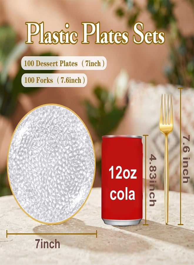 Rubtlamp 200 Pcs Clear Dessert Plates 7" with Forks 7.6",Clear Plastic Cake/Appetizer Platos, Dessert Plates Disposable, Hammered Party Platos Include 100platos and 100forks for Party&Birthday - Image 3