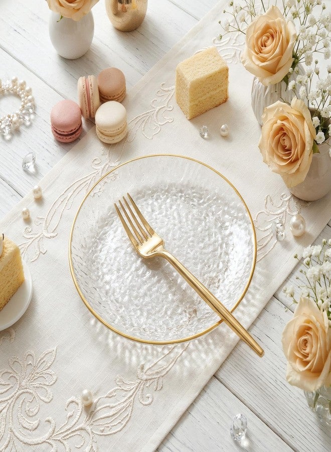 Rubtlamp 200 Pcs Clear Dessert Plates 7" with Forks 7.6",Clear Plastic Cake/Appetizer Platos, Dessert Plates Disposable, Hammered Party Platos Include 100platos and 100forks for Party&Birthday - Image 2