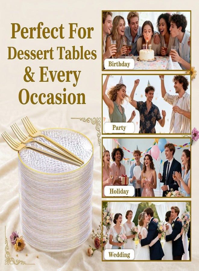 Rubtlamp 200 Pcs Clear Dessert Plates 7" with Forks 7.6",Clear Plastic Cake/Appetizer Platos, Dessert Plates Disposable, Hammered Party Platos Include 100platos and 100forks for Party&Birthday - Image 5