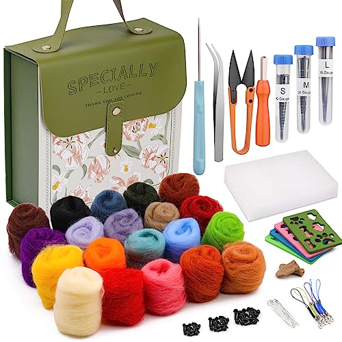 Mayboos Needle Felting Kit, Wool Roving 20 Colors Set, Wool Felting Kit Felt Molds with Portable Storage Box for DIY Craft Home Decoration (Green Bag) - Image 1
