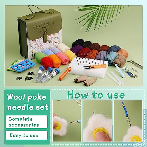 Mayboos Needle Felting Kit, Wool Roving 20 Colors Set, Wool Felting Kit Felt Molds with Portable Storage Box for DIY Craft Home Decoration (Green Bag) - Image 5