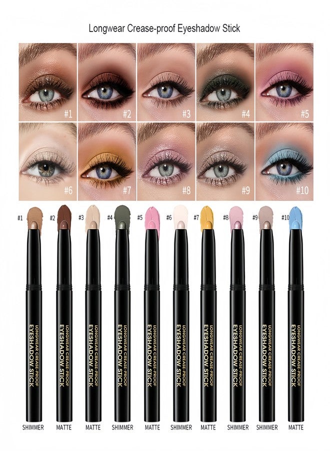 MAEPEOR 10 Colors Cream Eyeshadow Stick Silky Smooth Matte Shimmer Eyeshadow Pen Waterproof and Long Lasting Shadow Pencil for Girls and Women (Color 03) - Image 3