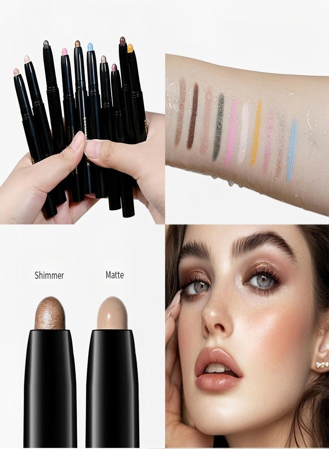 MAEPEOR 10 Colors Cream Eyeshadow Stick Silky Smooth Matte Shimmer Eyeshadow Pen Waterproof and Long Lasting Shadow Pencil for Girls and Women (Color 03) - Image 4