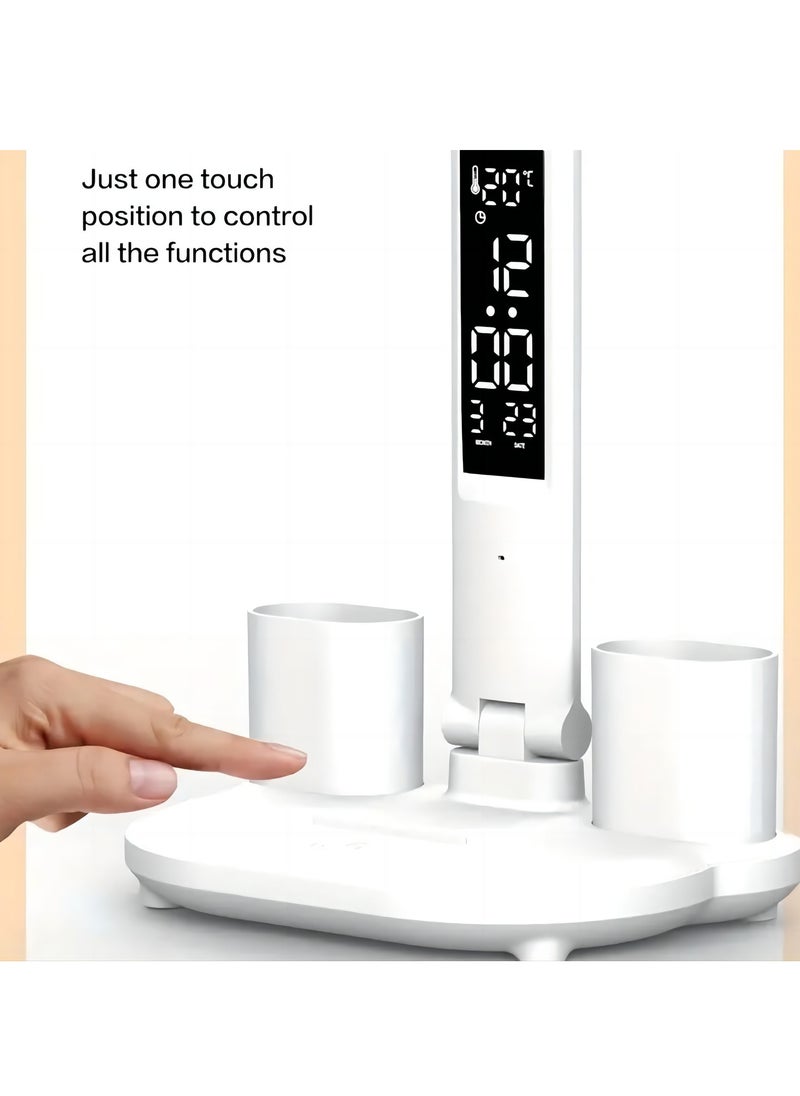 1 PC Double Headed LED Desk Lamp - USB Rechargeable Touch Control, Folding Design with Calendar/Clock/Night Light & Pen Holder, Bedroom Reading Lamp