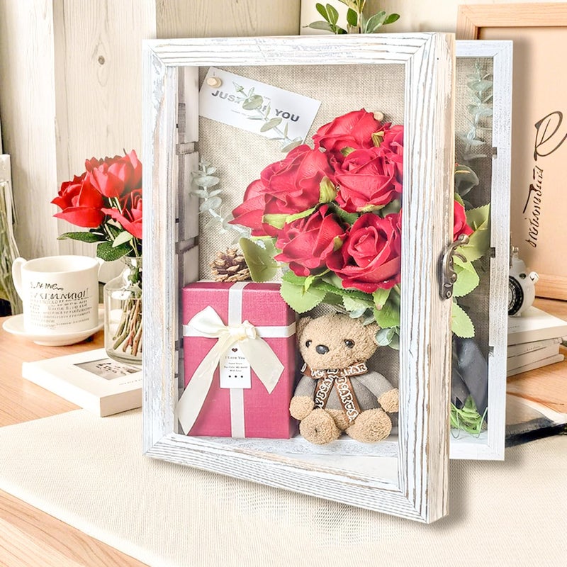 Houstimi White 11x16 Large Shadow Box Frame Deep Shadow Box with Shelves Memorial Shadow Box Display Case with Linen Back for Handicrafts,Picture Frames,Medals,Coins,Pins Collection and More - Image 3
