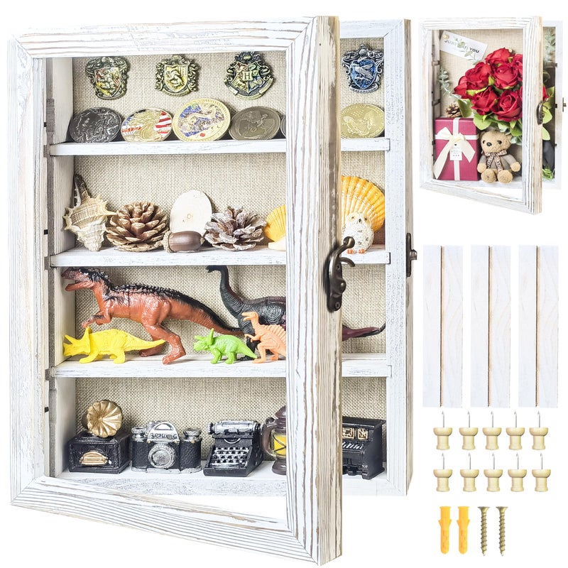 Houstimi White 11x16 Large Shadow Box Frame Deep Shadow Box with Shelves Memorial Shadow Box Display Case with Linen Back for Handicrafts,Picture Frames,Medals,Coins,Pins Collection and More - Image 1
