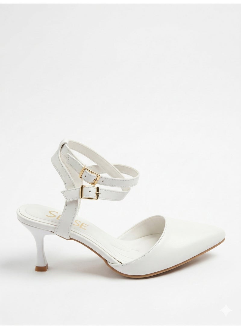 LIFESTYLISH Shoes Heels Leather With Buckles Elegant F-621 - White - Image 4