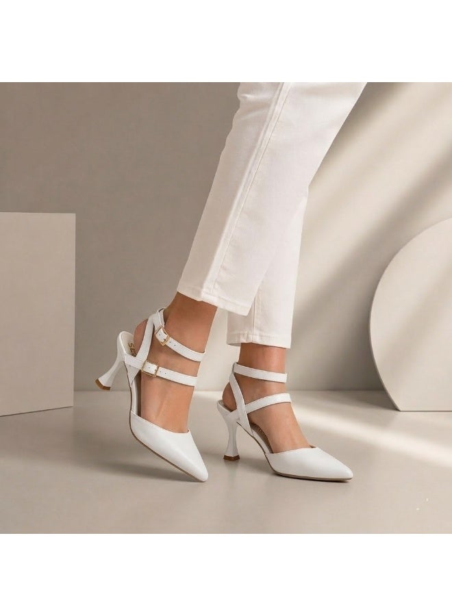 LIFESTYLISH Shoes Heels Leather With Buckles Elegant F-621 - White - Image 1