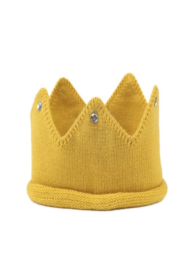 Nishine Baby Knitted Crown Headband Hat Birthday Party Crochet Beanie Cap Hat for Boy Girl (White Button) - Image 1