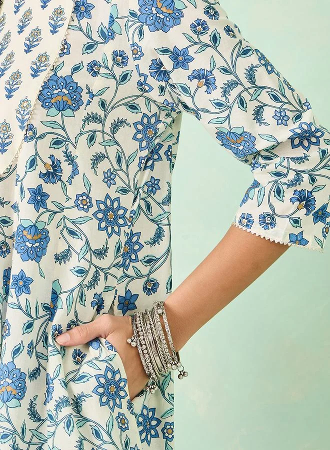 Styli Floral Print Cotton Anarkali Kurta