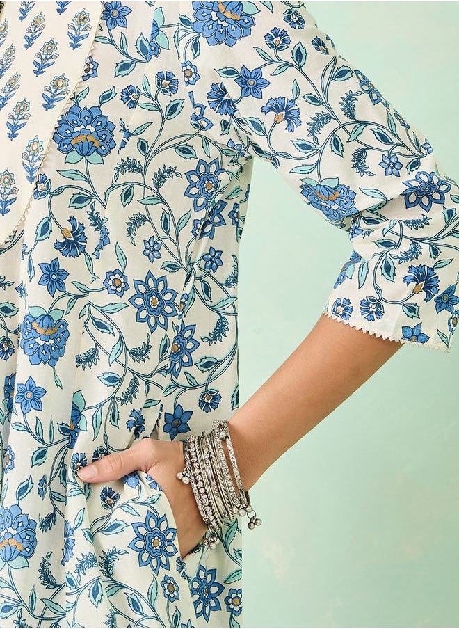 Styli - Floral Print Cotton Anarkali Kurta - Image 1