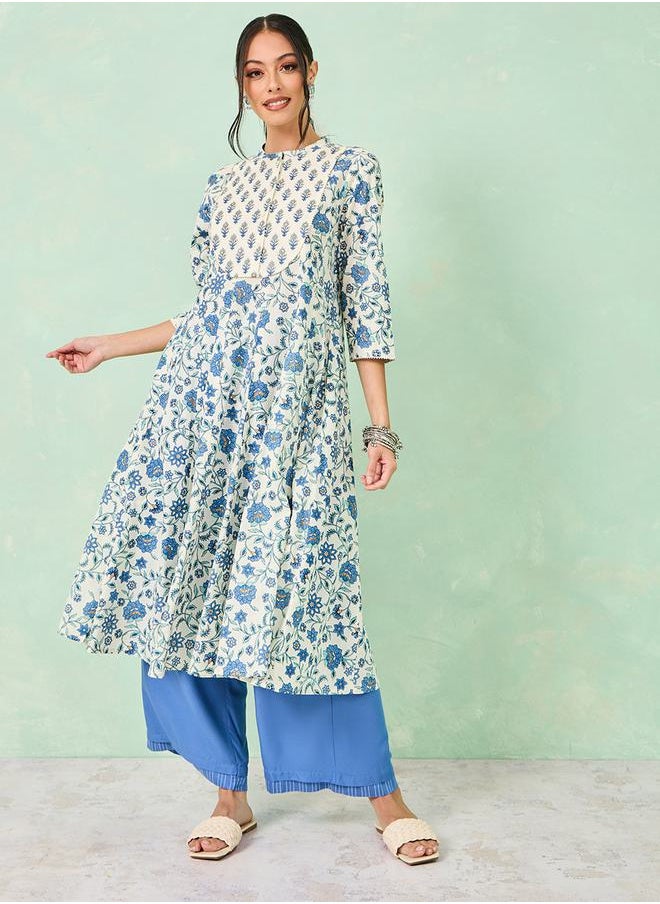 Styli - Floral Print Cotton Anarkali Kurta - Image 1