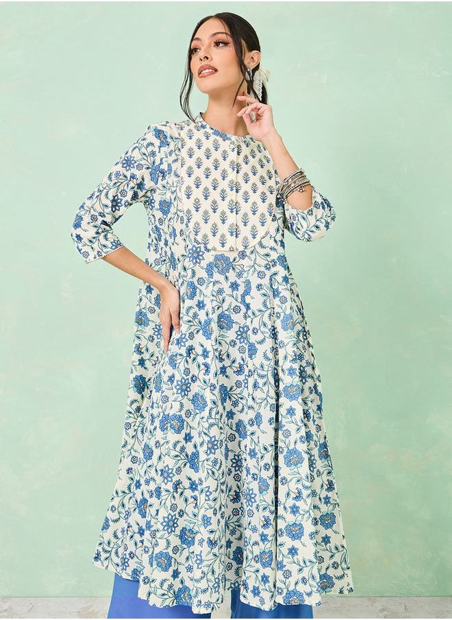 Styli - Floral Print Cotton Anarkali Kurta - Image 1