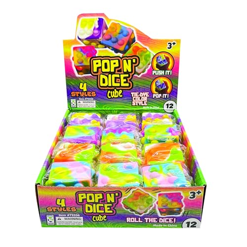Geddes Raymond Geddes Pop n Dice Fidget Cube Toys 12 per Bag 6 Sided Pop it Fidget Toys Pack Fidget Squishy Toys in 4 Tie Dye Colors - Image 5