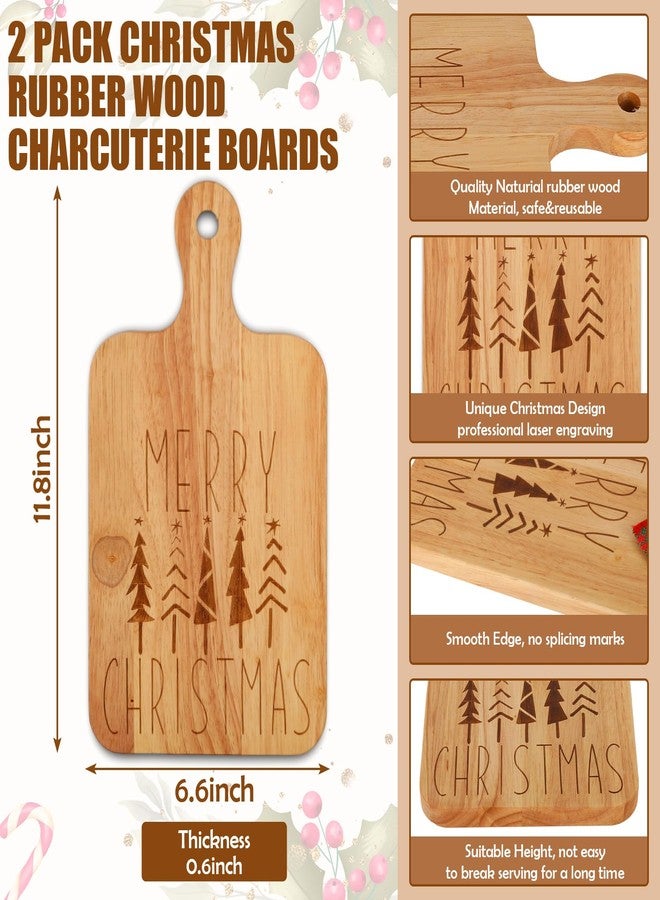 JarThenaAMCS 2 Pcs Merry Christmas Wood Cutting Board with Ribbon Xmas Tree Kitchen Charcuterie Board Serving Platter Tray for Winter Home Party Gift Decor - Image 2