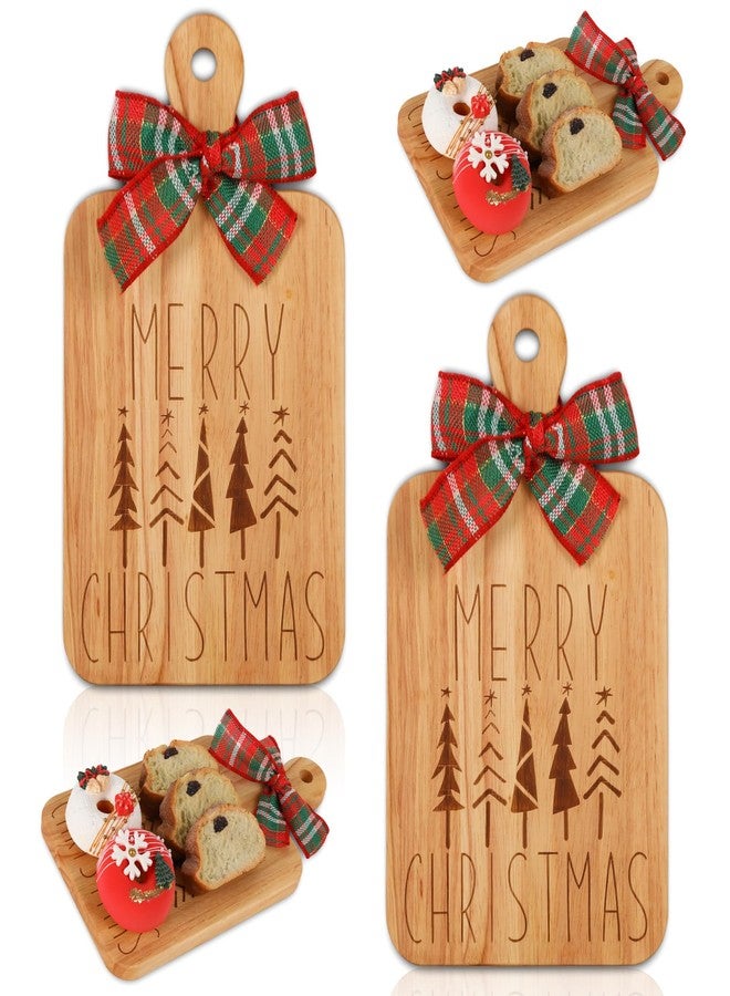 JarThenaAMCS 2 Pcs Merry Christmas Wood Cutting Board with Ribbon Xmas Tree Kitchen Charcuterie Board Serving Platter Tray for Winter Home Party Gift Decor - Image 1