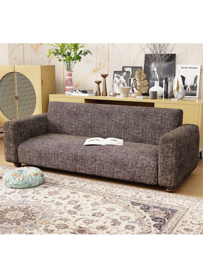 Lukzer غطاء أريكة عالمي بتصميم خط بني لكرز 3 مقاعد | غطاء أريكة مضاد للانزلاق قابل للغسل مغطى بالكامل بزاوية 360° | غطاء قابل للتمدد من بوليستر + سباندكس (180-230 سم/SC-024-03) - Image 1