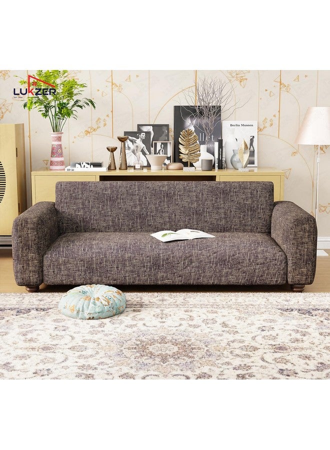 Lukzer غطاء أريكة عالمي بتصميم خط بني لكرز 3 مقاعد | غطاء أريكة مضاد للانزلاق قابل للغسل مغطى بالكامل بزاوية 360° | غطاء قابل للتمدد من بوليستر + سباندكس (180-230 سم/SC-024-03) - Image 3