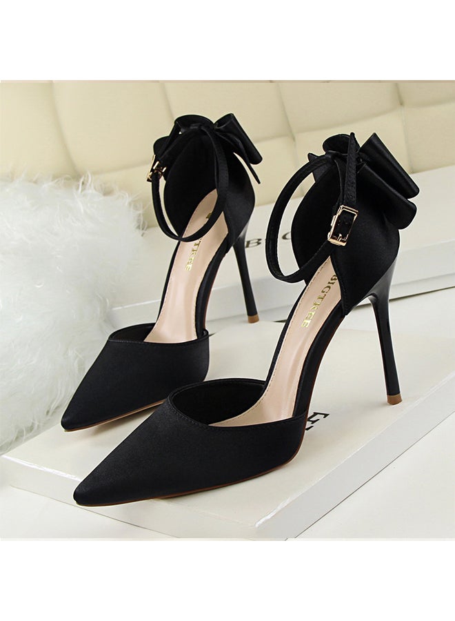 BIGTREE Sweet Women Shoes Stiletto Heels High Hels Shallow Cut Pointed Shoes Satin Bow line High Heel Sandals 10cm - Image 2