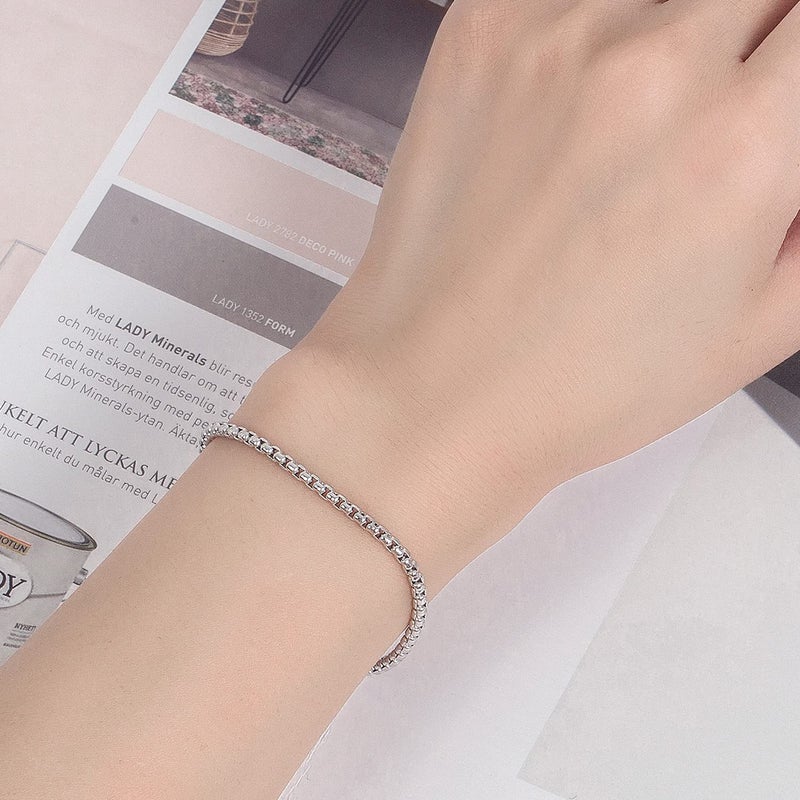 Dankadi 925 Sterling Silver Bracelet Men Women 3MM Square Rolo Link Round Box Chain 6.3" 6.7" 7" 7.5" 8" 8.5" 9" Bangle Unisex Jewelry Gift (Silver, 7 inches) - Image 2