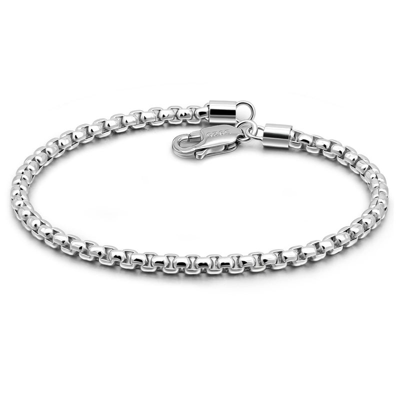 Dankadi 925 Sterling Silver Bracelet Men Women 3MM Square Rolo Link Round Box Chain 6.3" 6.7" 7" 7.5" 8" 8.5" 9" Bangle Unisex Jewelry Gift (Silver, 7 inches) - Image 1