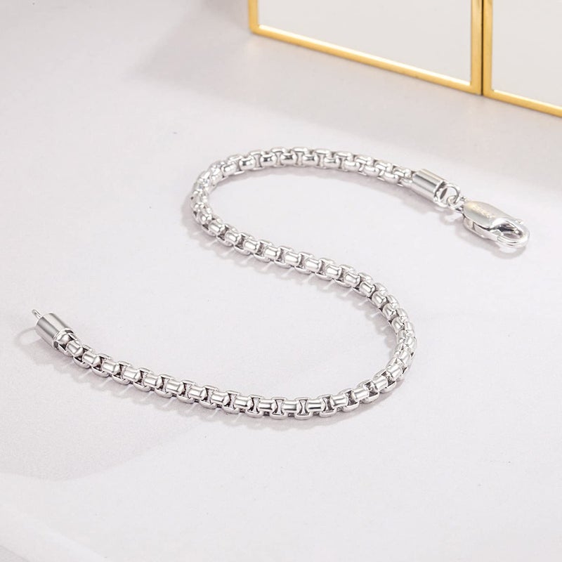 Dankadi 925 Sterling Silver Bracelet Men Women 3MM Square Rolo Link Round Box Chain 6.3" 6.7" 7" 7.5" 8" 8.5" 9" Bangle Unisex Jewelry Gift (Silver, 7 inches) - Image 5