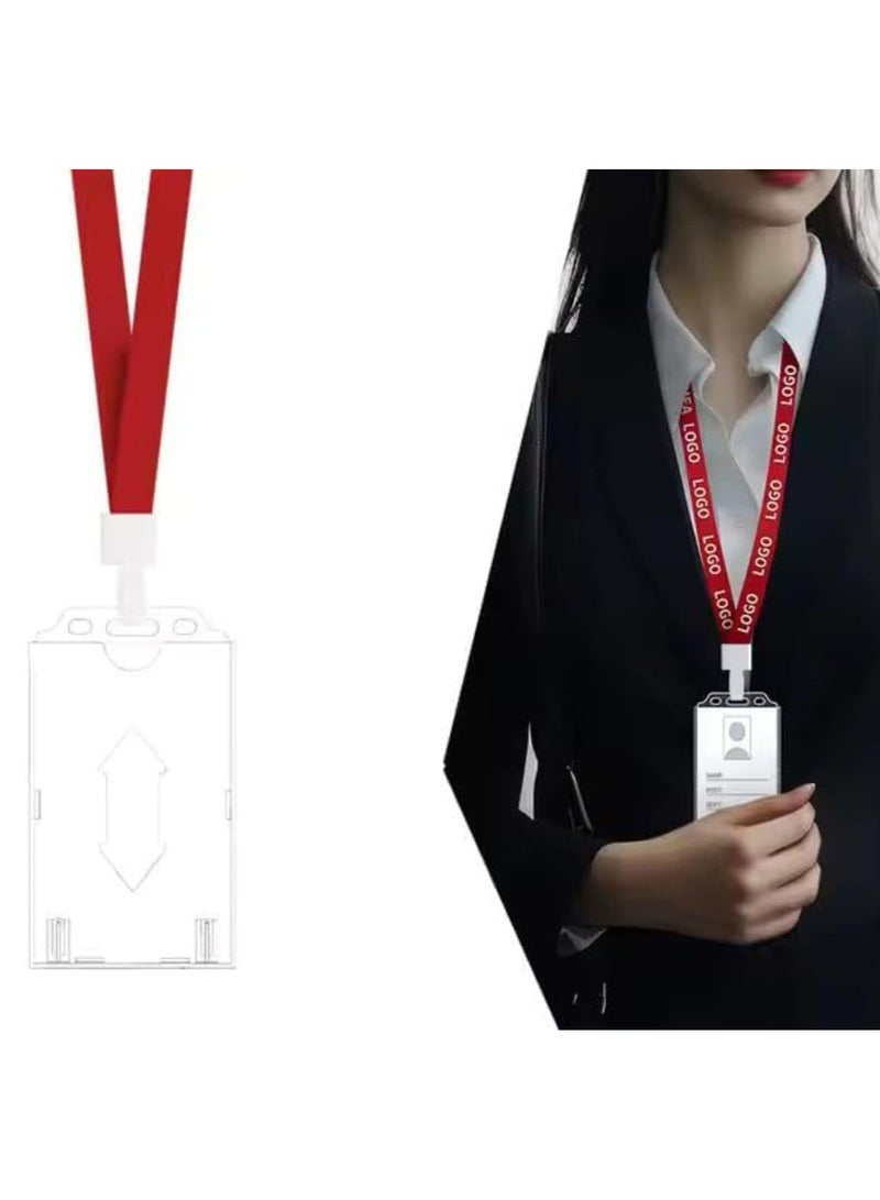 MARKQ [Pack of 10] Hard Plastic Clear Vertical Card Holder – Durable Anti-Fold ID Card Holder with Access Thumb Slot for Office Employees & Students  - Image 2