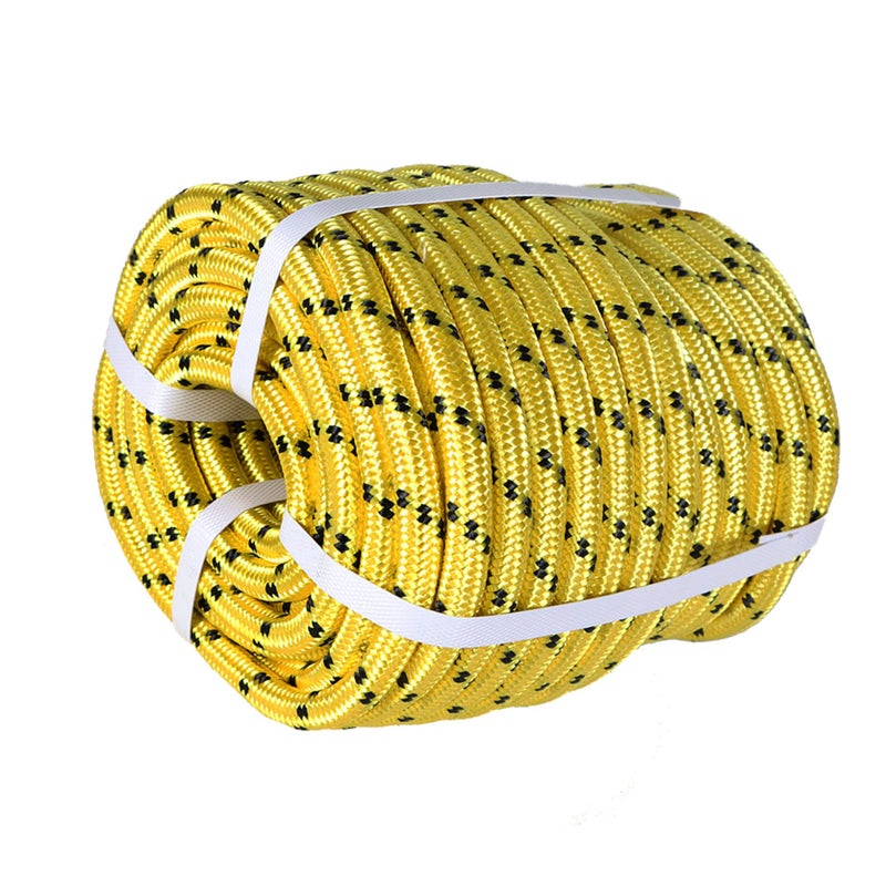 TINVHY 12In x 200FT Arborist Bull Rope Double Braid Polyester Rigging Hoisting Line High Strength Tree RopeYellow  Black