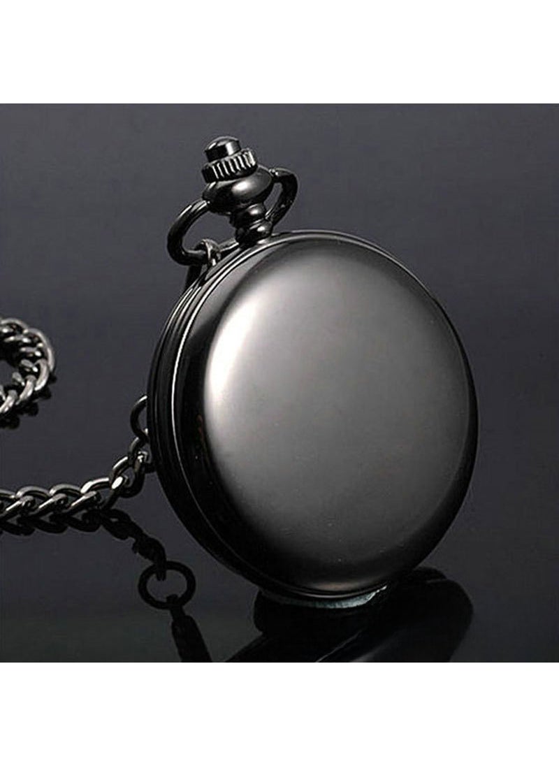 Classic Black Quartz Pocket Watch Black thick waist chain