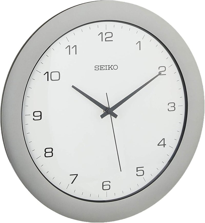 Seiko 12" Brushed Metal Quiet Sweep Office Wall Clock, Silver Tone - Image 1