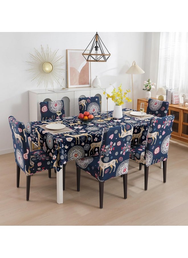 HOUSE OF QUIRK House of Quirk Dining Chair Cover with Table Covers for Kitchen Waterproof Dining Table Cloth (Blue Deer, 1 Table Cover + 4 Chair Cover)  - Image 1