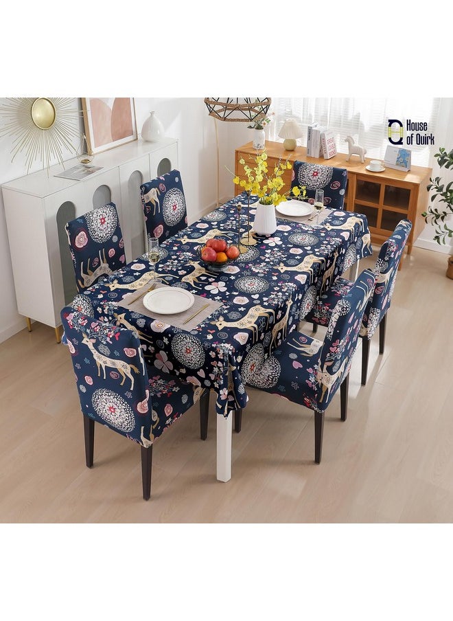 HOUSE OF QUIRK House of Quirk Dining Chair Cover with Table Covers for Kitchen Waterproof Dining Table Cloth (Blue Deer, 1 Table Cover + 4 Chair Cover)  - Image 2