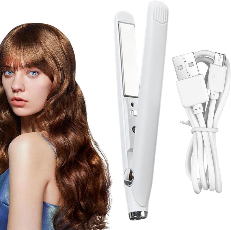 windforgecraft Mini Hair Straightener - 2 in 1 Hair Straightener and Curler Travel Size,USB Ceramics Heating Straightening Curling Flat Iron for Travel Dorm, Professional Hair Styling Tool Borato - Image 1