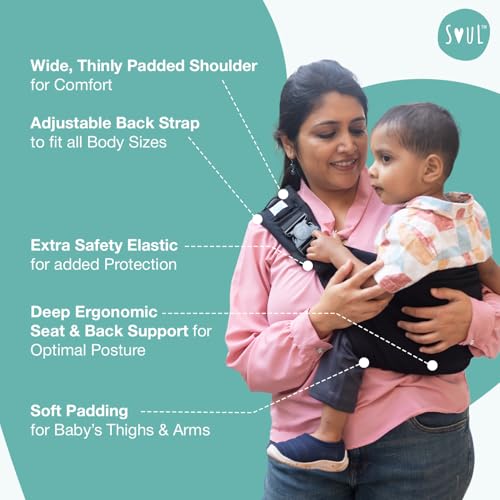 SoulSlings Imbu Buckle Hip Sling Baby Carrier - 100% Cotton - Black | Baby Toddler Carrier | Lightweight Sling Baby Carrier for Babies & Toddlers | Adjustable for 6-30 Months (Upto 20kg) - Image 5