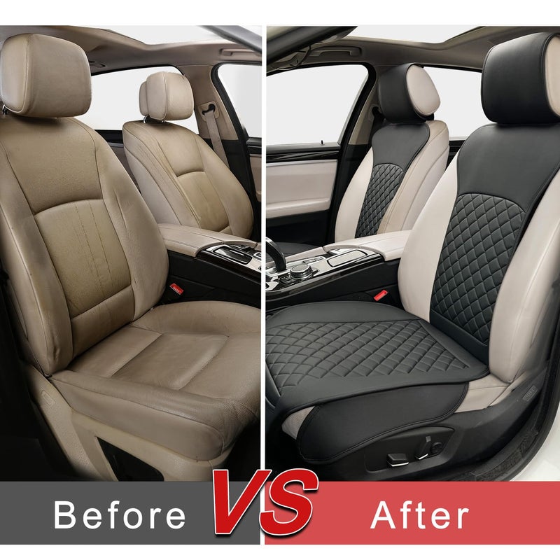 BEITK 2 Pack Leather Front Seat Covers, Universal Sideless Car Seat Protectors, Waterproof Automotive Seat Cover for Most Cars Trucks SUV(Black) - Image 5