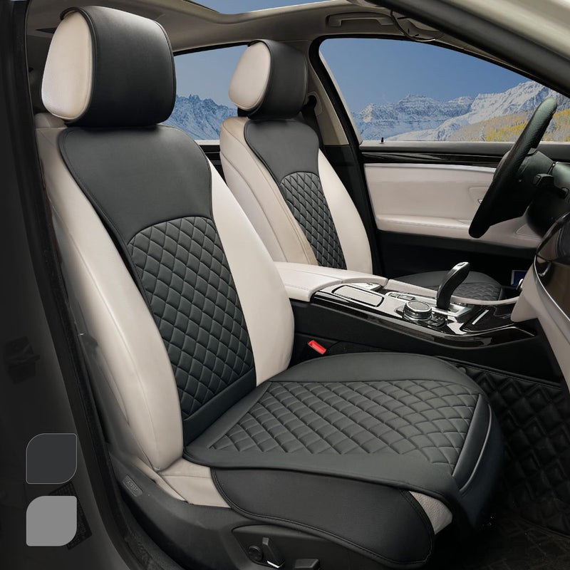 BEITK 2 Pack Leather Front Seat Covers, Universal Sideless Car Seat Protectors, Waterproof Automotive Seat Cover for Most Cars Trucks SUV(Black) - Image 1