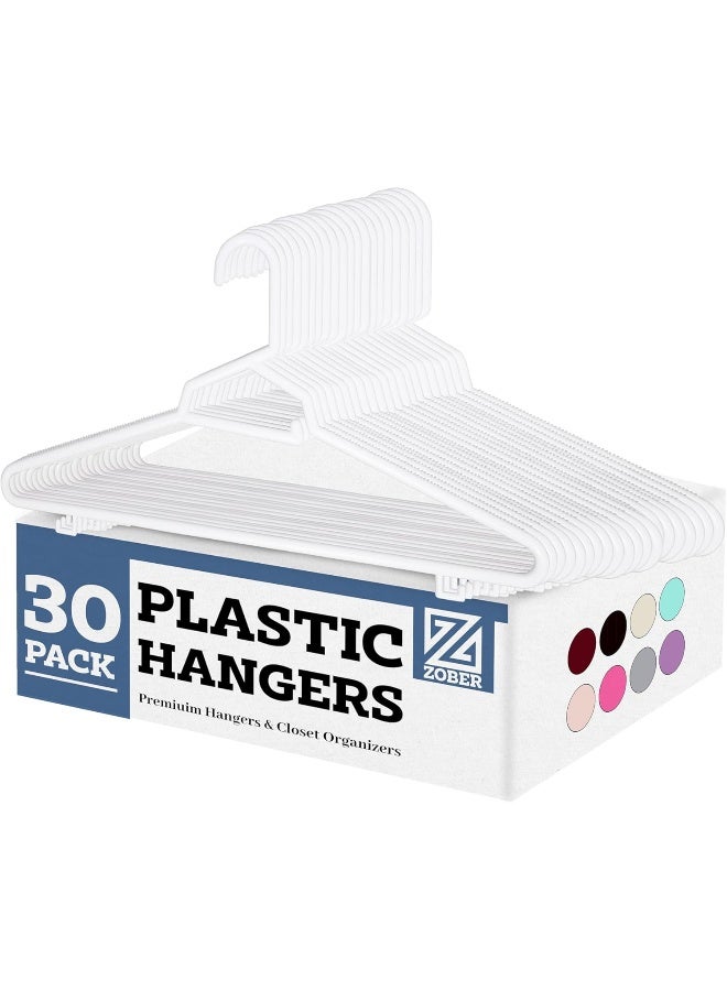 ZOBER Heavy Plastic Hangers With Strap Hooks, Non Slip, Durable & Slim, Light-Weight Clothes Hangers For Coats, Jackets & Pants, Shirts, Dresses Hangs Upto 10Lbs (White, 30 Pack) - Image 4