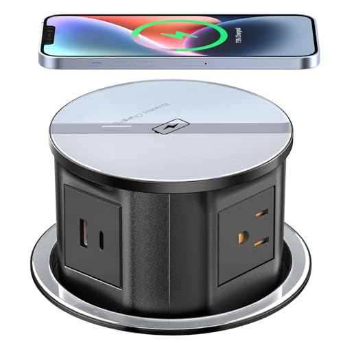 XBA Pop Up Outlet for Countertop with 20W USB C, Recessed Power Strip 4.7inch Hidden Outlet with 15W Wireless Charger Electrical Power Socket with 4 AC Plug and 1 USB-A Port for Kitchen(Black) - Image 1